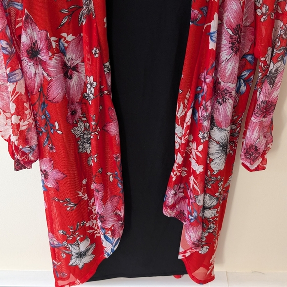 Stella and Julie black and red dress with sheer floral attached cardigan - Picture 7 of 11